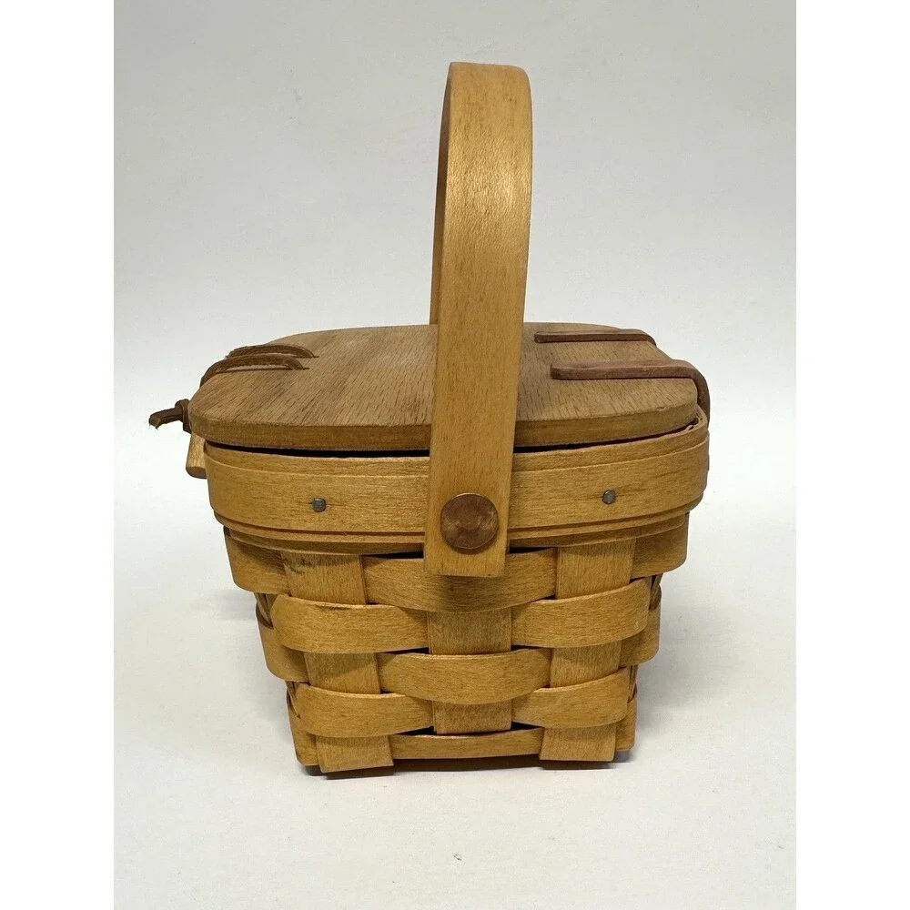 Longaberger Y2K Small Purse Basket Mini Picnic Basket Boho Style Kiddie Signed